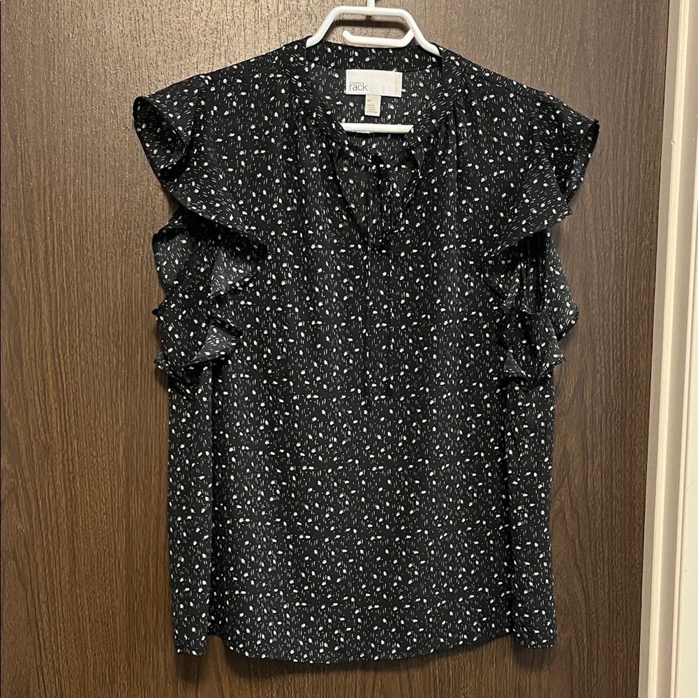 Elegant Black and White Ruffle Sleeve Blouse